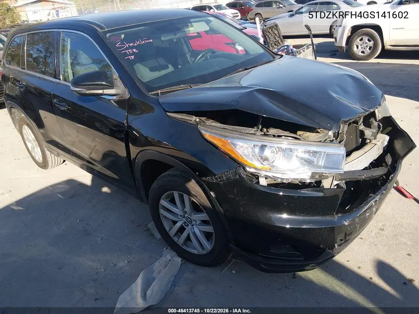 TOYOTA HIGHLANDER 2016, VIN 5TDZKRFH4GS141602
