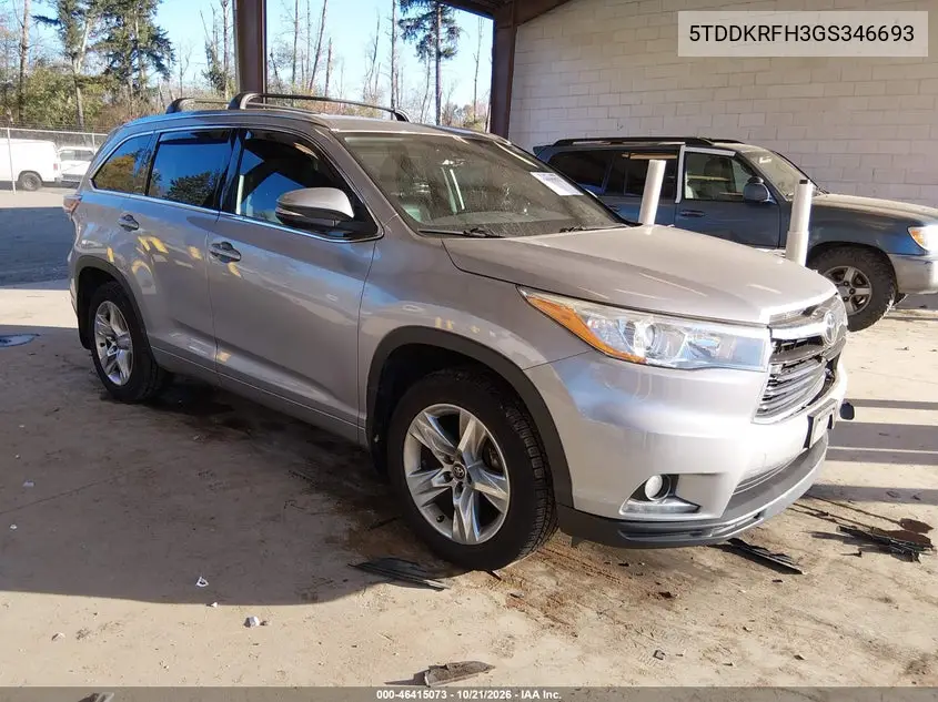 TOYOTA HIGHLANDER 2016, VIN 5TDDKRFH3GS346693