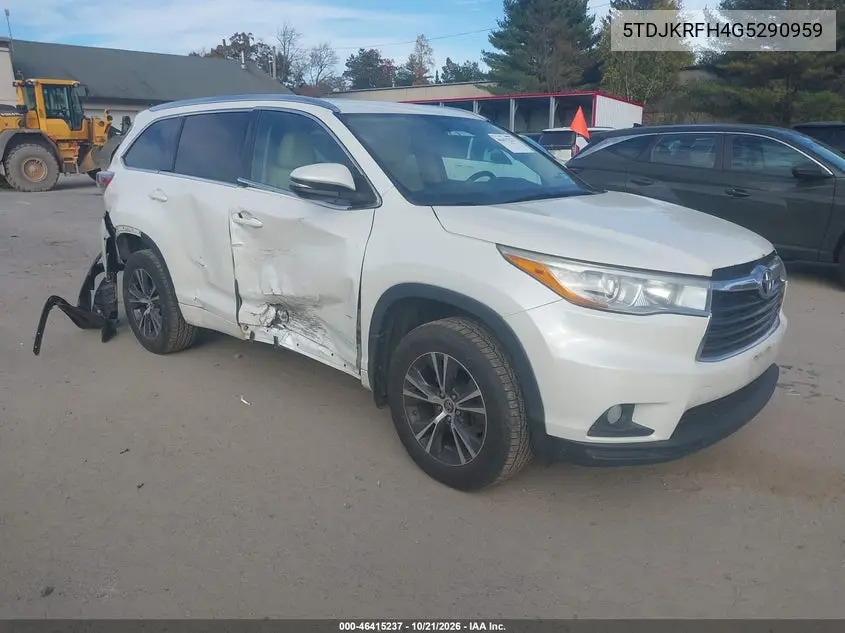 TOYOTA HIGHLANDER 2016, VIN 5TDJKRFH4G5290959
