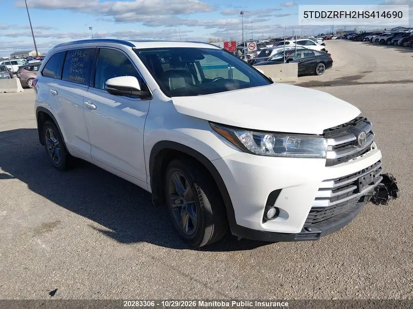 TOYOTA HIGHLANDER 2017, VIN 5TDDZRFH2HS414690