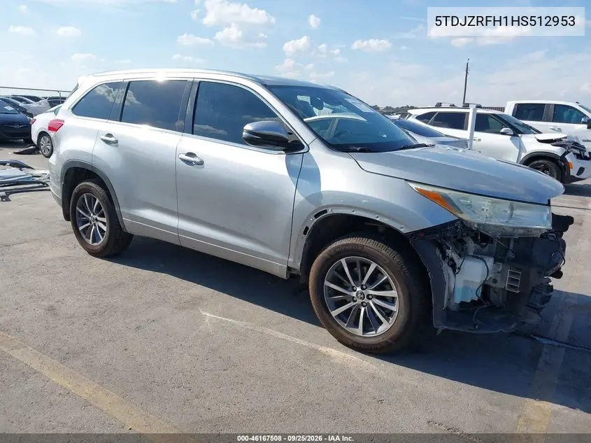 TOYOTA HIGHLANDER 2017, VIN 5TDJZRFH1HS512953