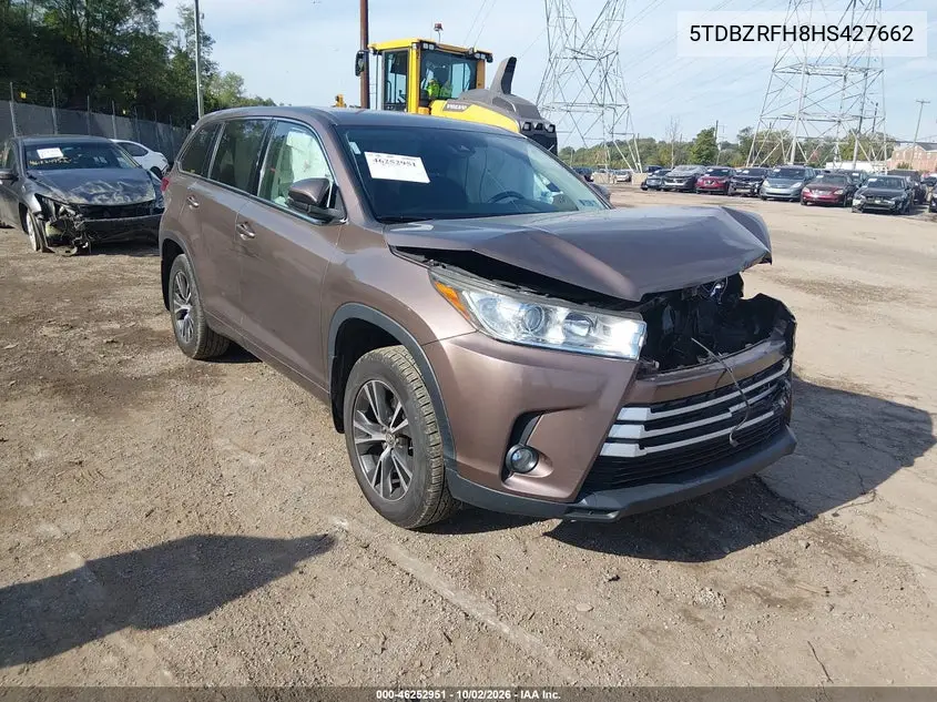 TOYOTA HIGHLANDER 2017, VIN 5TDBZRFH8HS427662