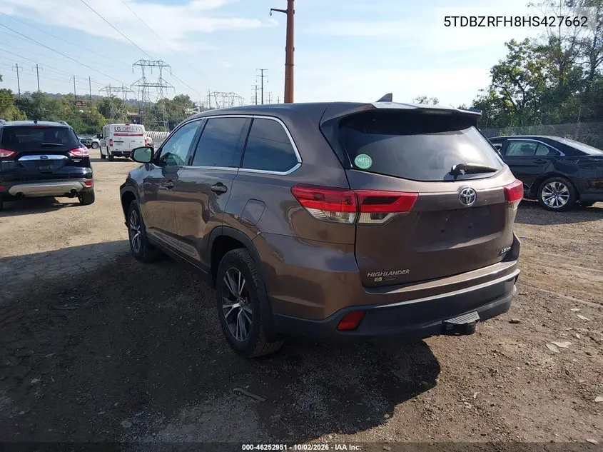 2017 TOYOTA HIGHLANDER VIN 5TDBZRFH8HS427662 — фото 3