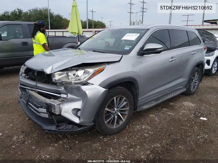 2017 TOYOTA HIGHLANDER VIN 5TDKZRFH6HS210692 — фото 2