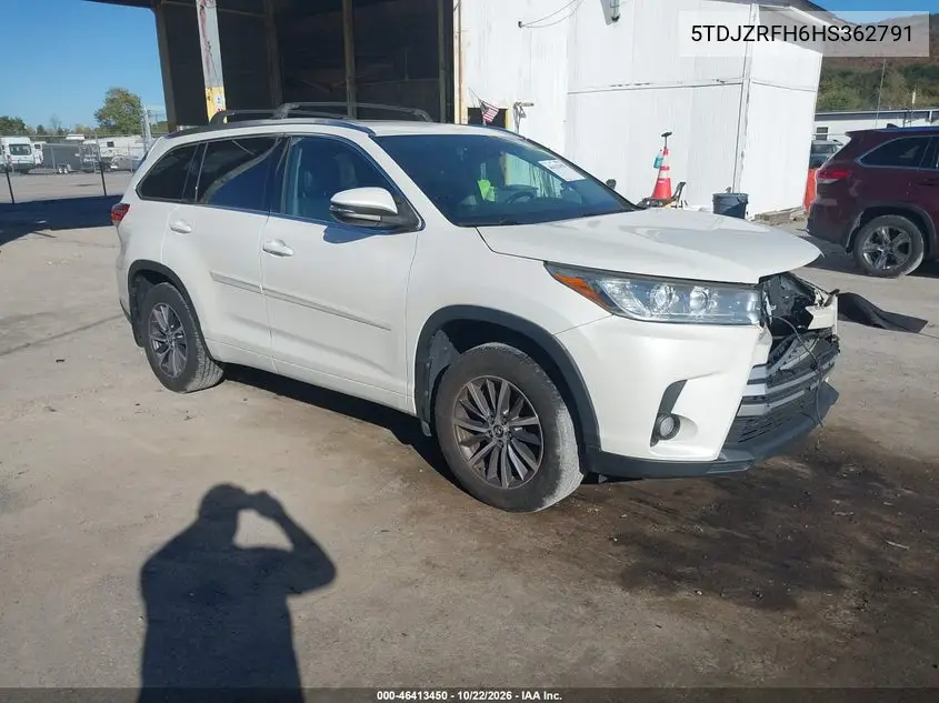 TOYOTA HIGHLANDER 2017, VIN 5TDJZRFH6HS362791