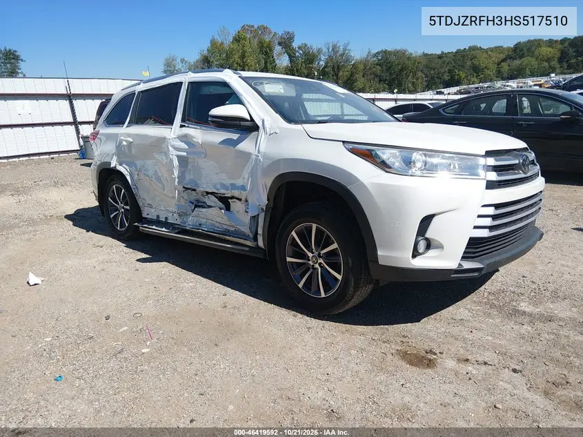 TOYOTA HIGHLANDER 2017, VIN 5TDJZRFH3HS517510