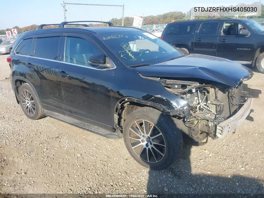 TOYOTA HIGHLANDER 2017, VIN 5TDJZRFHXHS405030