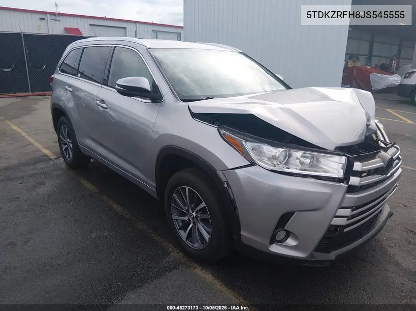 TOYOTA HIGHLANDER 2018, VIN 5TDKZRFH8JS545555