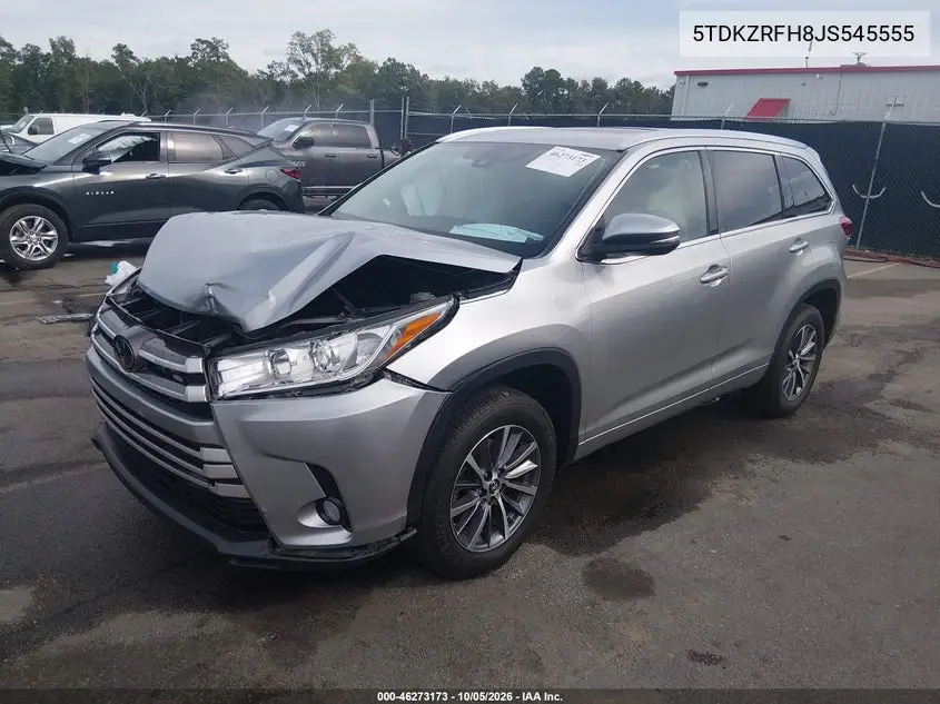 2018 TOYOTA HIGHLANDER VIN 5TDKZRFH8JS545555 — фото 2