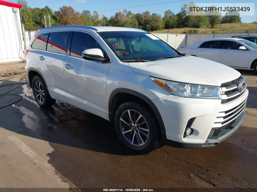 TOYOTA HIGHLANDER 2018, VIN 5TDKZRFH1JS533439