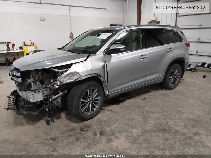 2018 TOYOTA HIGHLANDER VIN 5TDJZRFH4JS562302 — фото 2