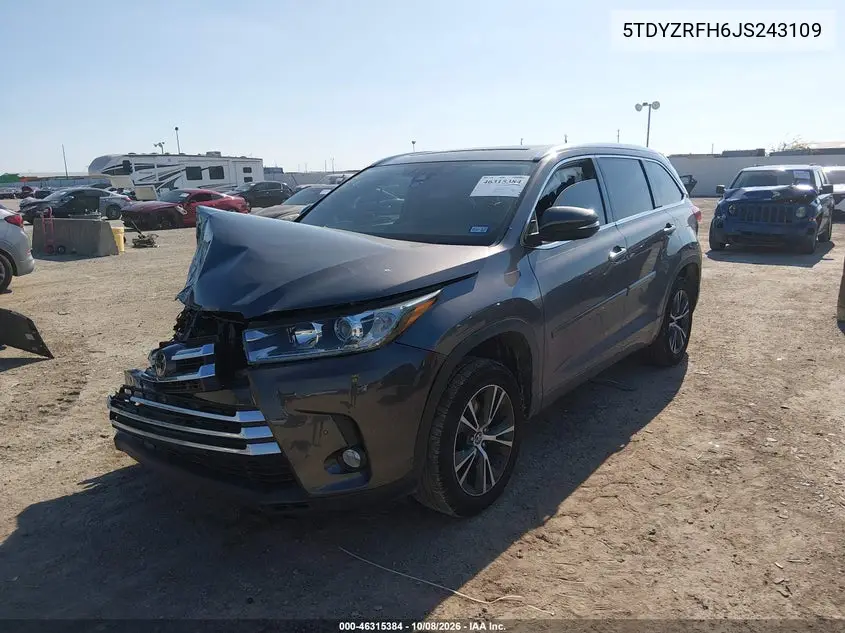 2018 TOYOTA HIGHLANDER VIN 5TDYZRFH6JS243109 — фото 2