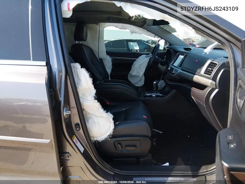 2018 TOYOTA HIGHLANDER VIN 5TDYZRFH6JS243109 — фото 5