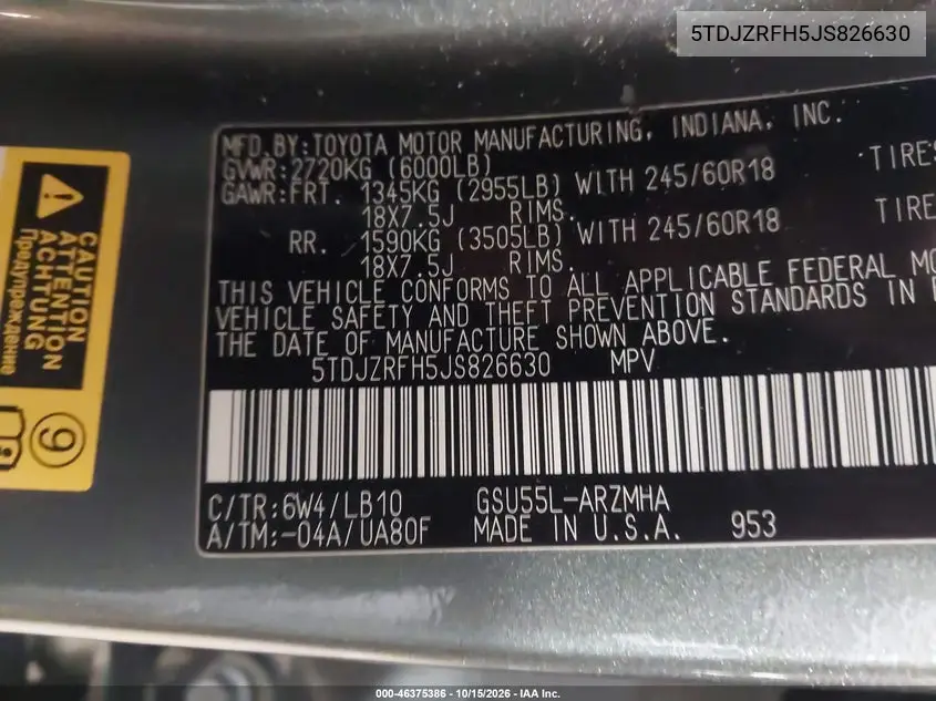 2018 TOYOTA HIGHLANDER VIN 5TDJZRFH5JS826630 — фото 9