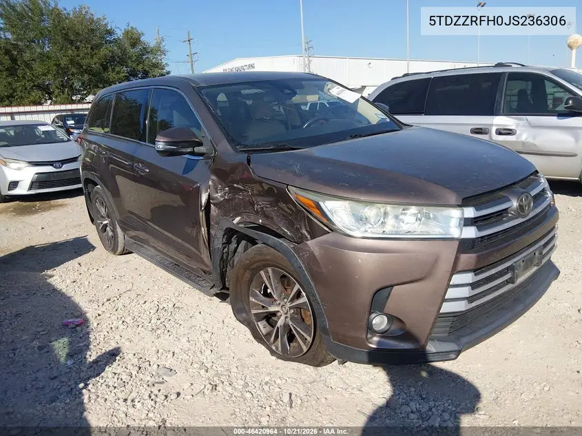 TOYOTA HIGHLANDER 2018, VIN 5TDZZRFH0JS236306