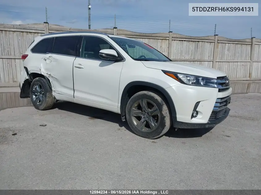 TOYOTA HIGHLANDER 2019, VIN 5TDDZRFH6KS994131