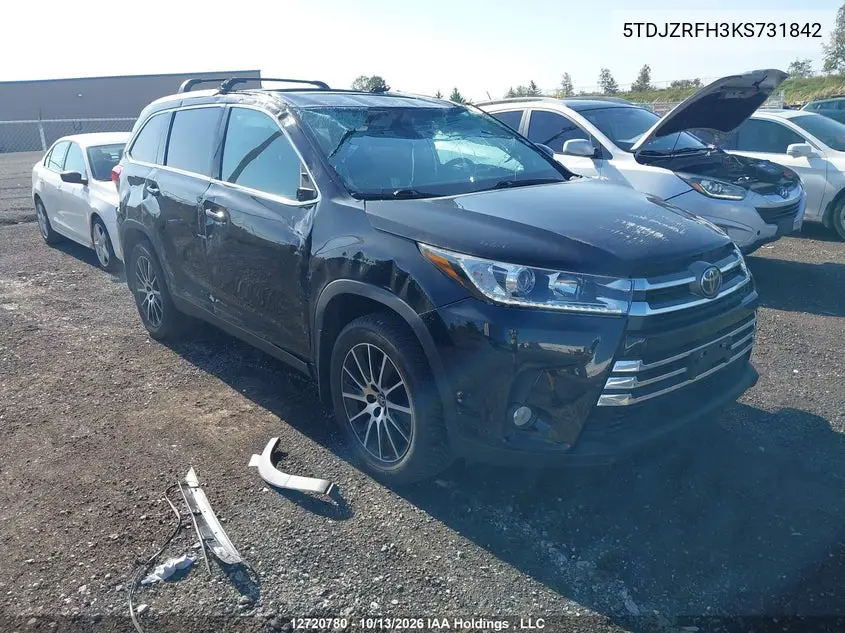 TOYOTA HIGHLANDER 2019, VIN 5TDJZRFH3KS731842