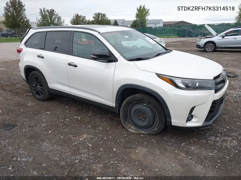 TOYOTA HIGHLANDER 2019, VIN 5TDKZRFH7KS314518