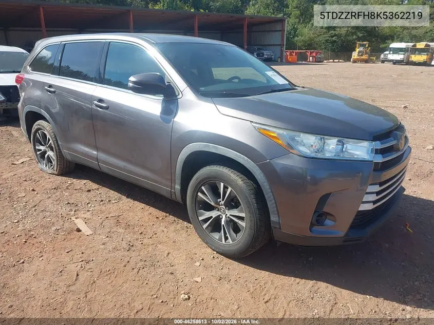 TOYOTA HIGHLANDER 2019, VIN 5TDZZRFH8K5362219
