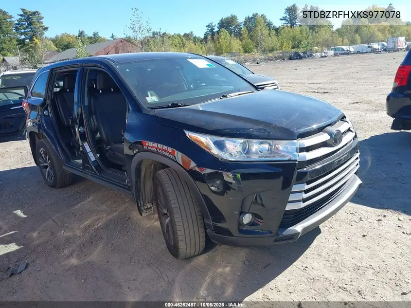 TOYOTA HIGHLANDER 2019, VIN 5TDBZRFHXKS977078