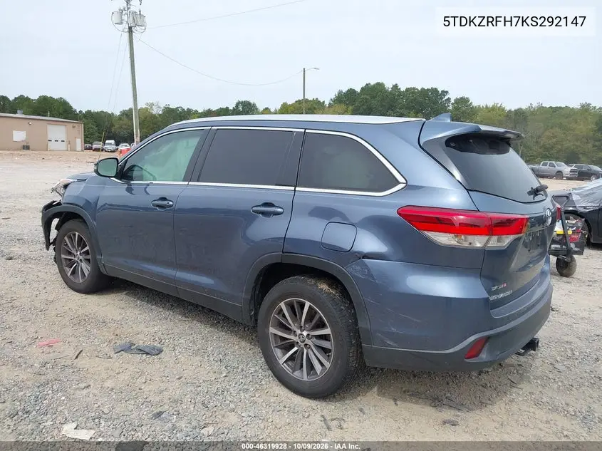 2019 TOYOTA HIGHLANDER VIN 5TDKZRFH7KS292147 — фото 3