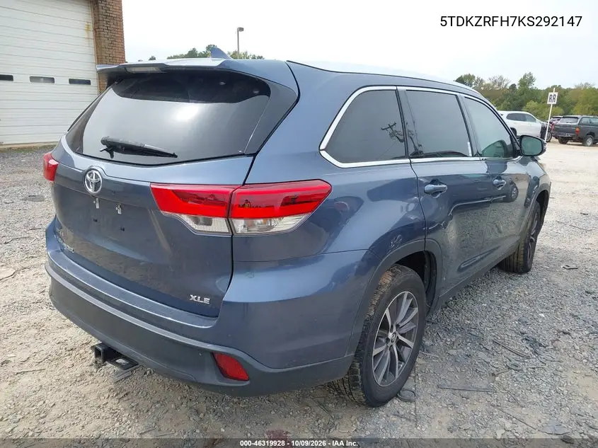 2019 TOYOTA HIGHLANDER VIN 5TDKZRFH7KS292147 — фото 4