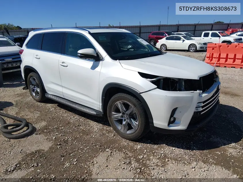 TOYOTA HIGHLANDER 2019, VIN 5TDYZRFH8KS308673