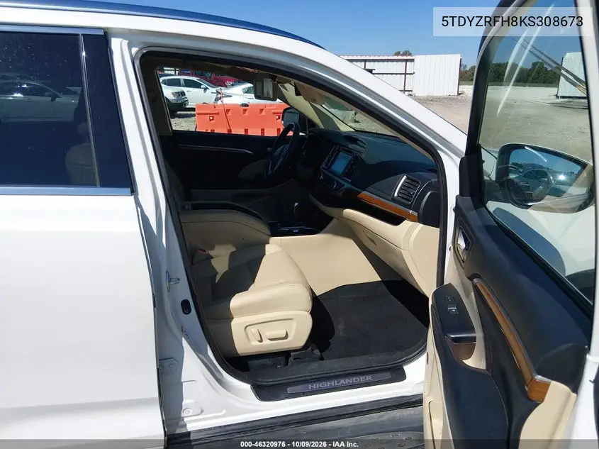 2019 TOYOTA HIGHLANDER VIN 5TDYZRFH8KS308673 — фото 5