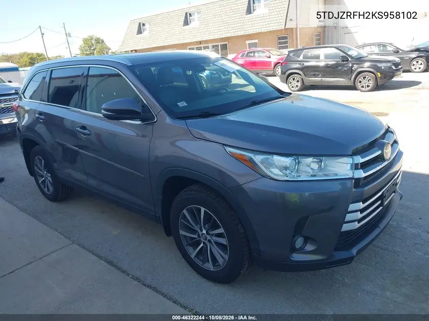 TOYOTA HIGHLANDER 2019, VIN 5TDJZRFH2KS958102