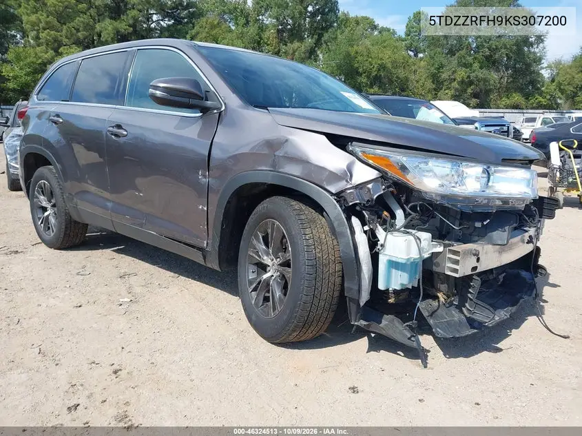 TOYOTA HIGHLANDER 2019, VIN 5TDZZRFH9KS307200