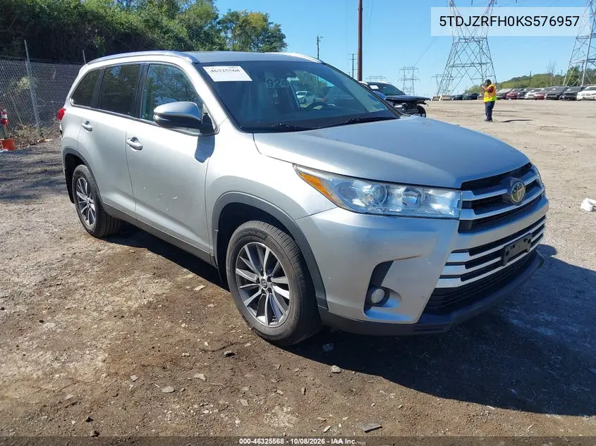 TOYOTA HIGHLANDER 2019, VIN 5TDJZRFH0KS576957