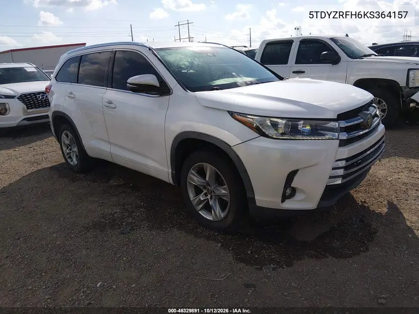 TOYOTA HIGHLANDER 2019, VIN 5TDYZRFH6KS364157