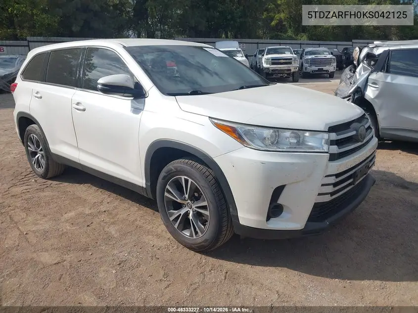 TOYOTA HIGHLANDER 2019, VIN 5TDZARFH0KS042125