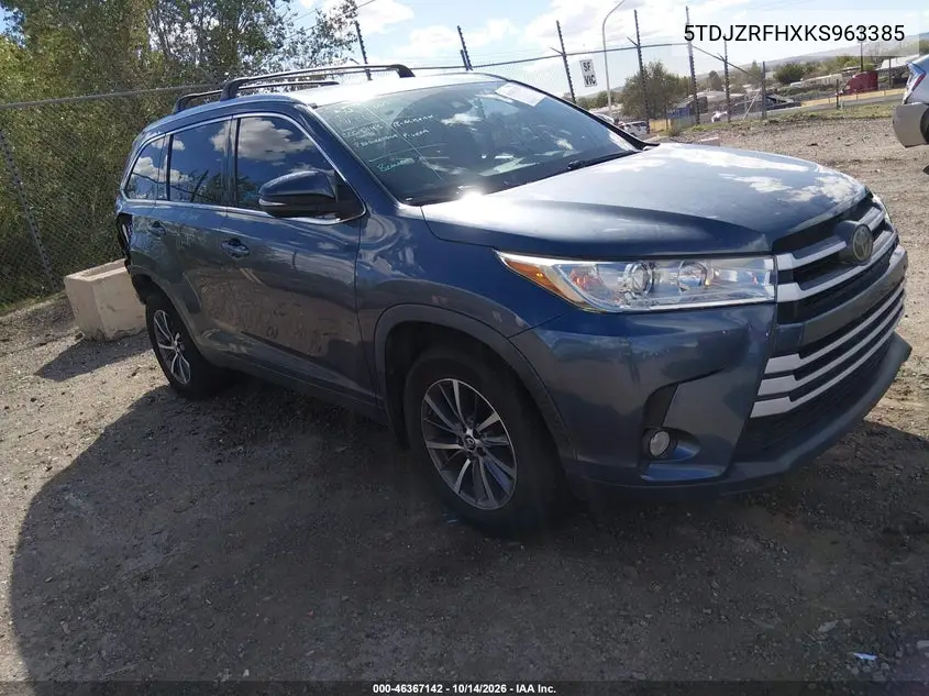 TOYOTA HIGHLANDER 2019, VIN 5TDJZRFHXKS963385