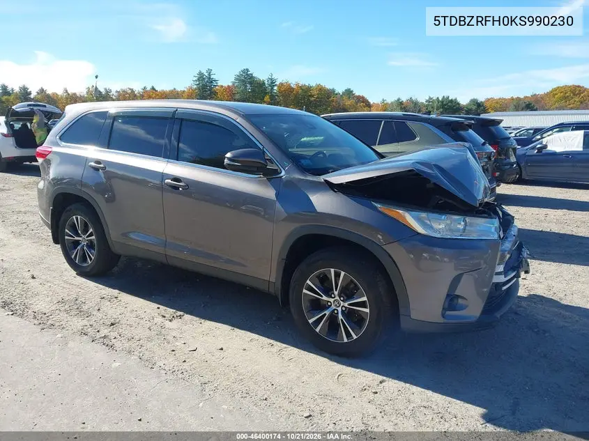 TOYOTA HIGHLANDER 2019, VIN 5TDBZRFH0KS990230