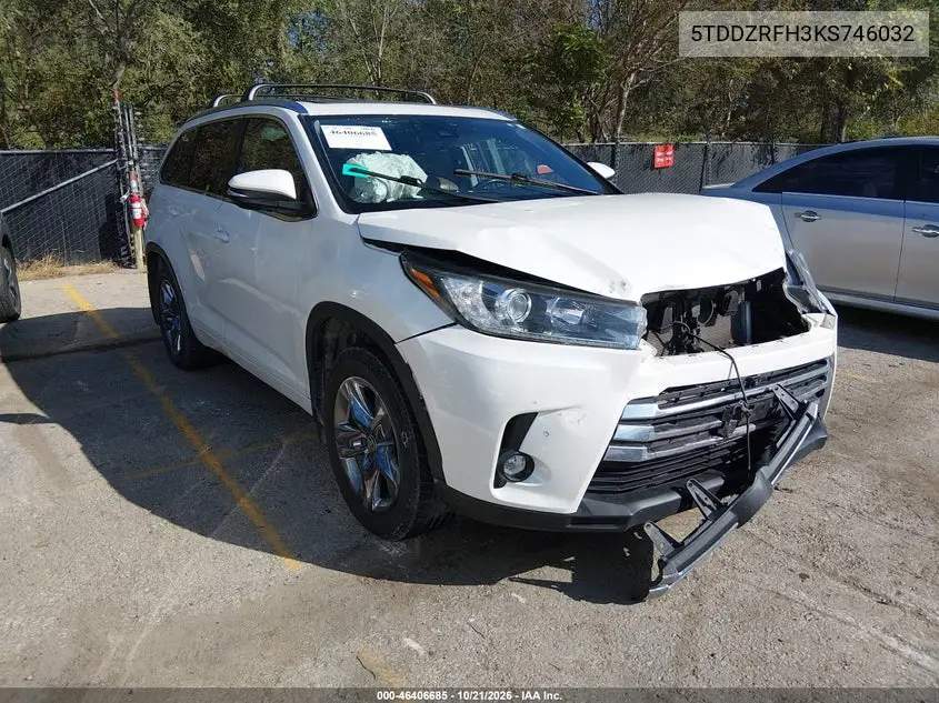 TOYOTA HIGHLANDER 2019, VIN 5TDDZRFH3KS746032