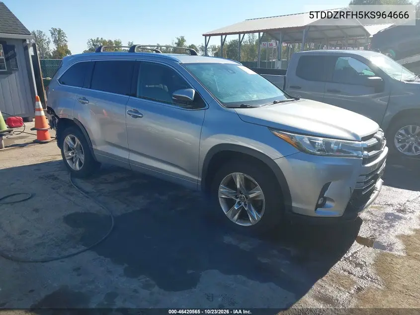 TOYOTA HIGHLANDER 2019, VIN 5TDDZRFH5KS964666