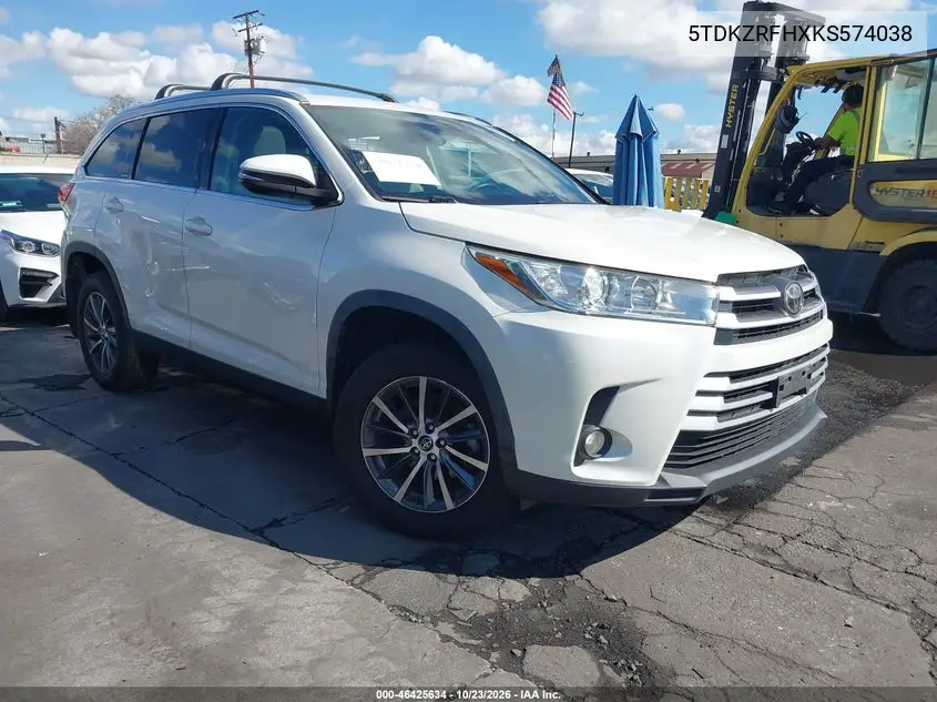 TOYOTA HIGHLANDER 2019, VIN 5TDKZRFHXKS574038