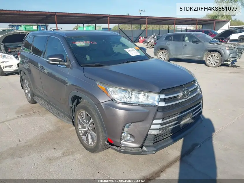 TOYOTA HIGHLANDER 2019, VIN 5TDKZRFH4KS551077