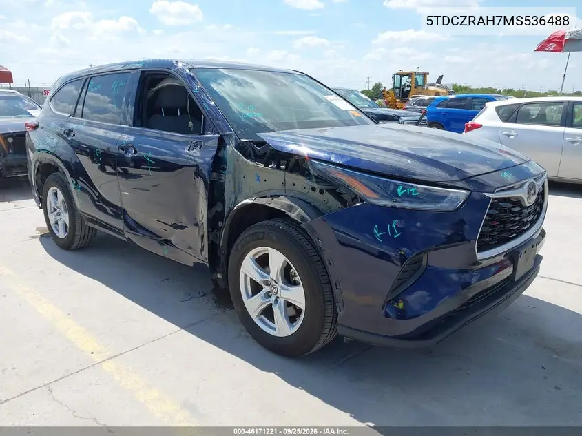 TOYOTA HIGHLANDER 2021, VIN 5TDCZRAH7MS536488