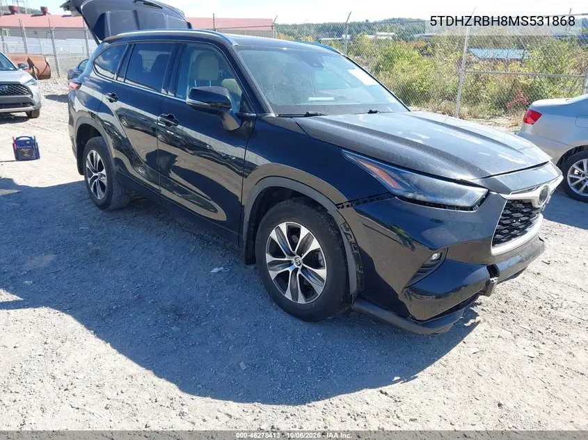 TOYOTA HIGHLANDER 2021, VIN 5TDHZRBH8MS531868