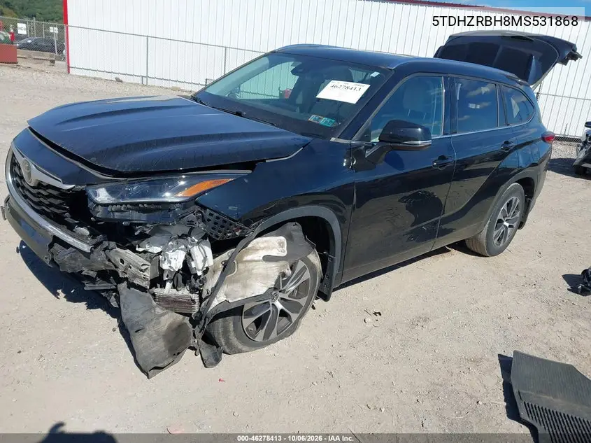 2021 TOYOTA HIGHLANDER VIN 5TDHZRBH8MS531868 — фото 2