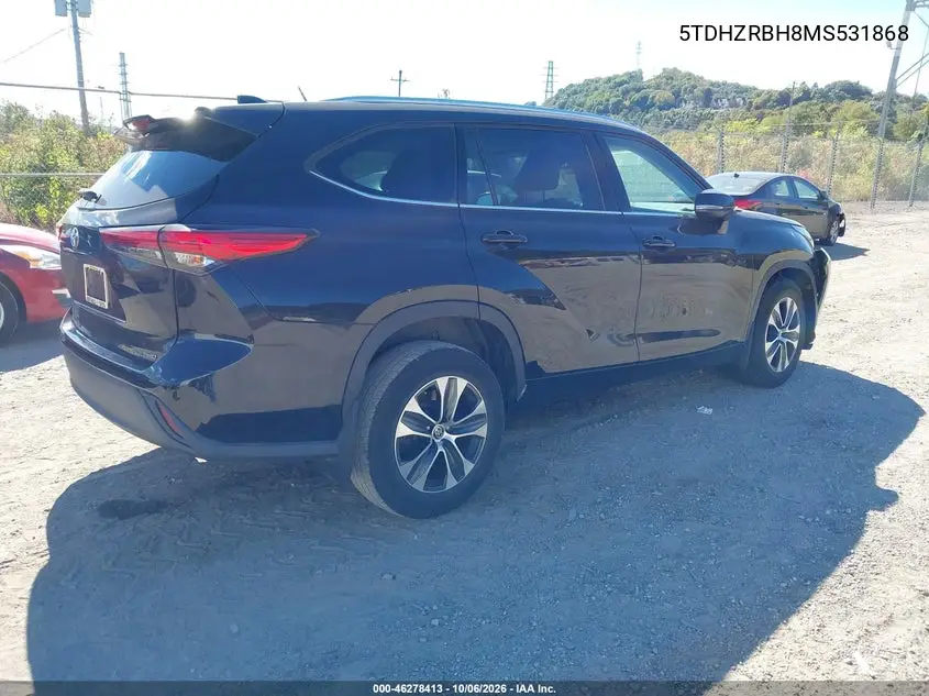 2021 TOYOTA HIGHLANDER VIN 5TDHZRBH8MS531868 — фото 4