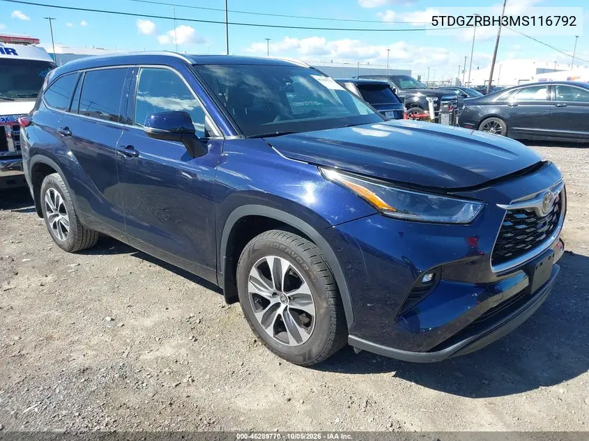 TOYOTA HIGHLANDER 2021, VIN 5TDGZRBH3MS116792