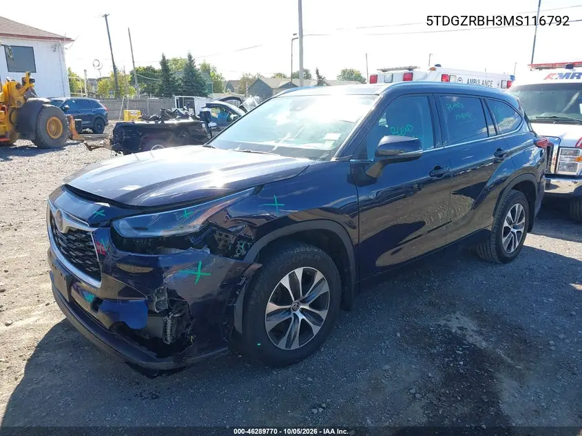 2021 TOYOTA HIGHLANDER VIN 5TDGZRBH3MS116792 — фото 2