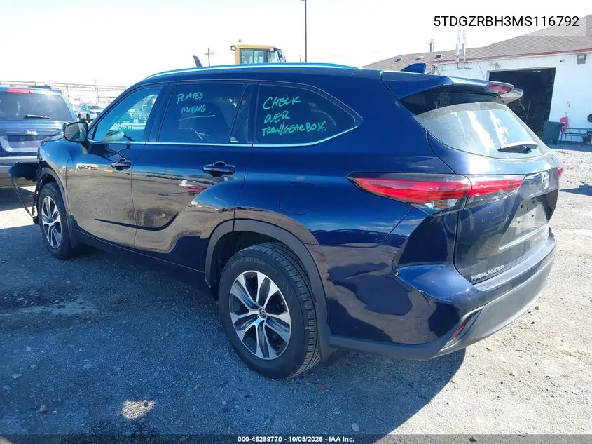 2021 TOYOTA HIGHLANDER VIN 5TDGZRBH3MS116792 — фото 3