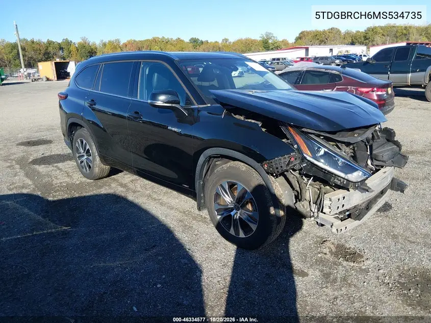 TOYOTA HIGHLANDER 2021, VIN 5TDGBRCH6MS534735