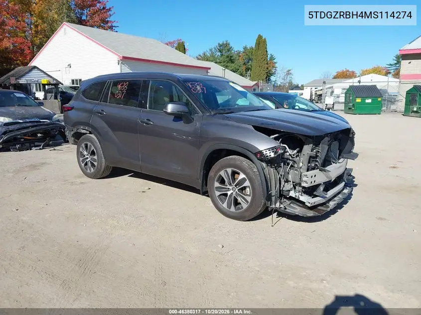 TOYOTA HIGHLANDER 2021, VIN 5TDGZRBH4MS114274