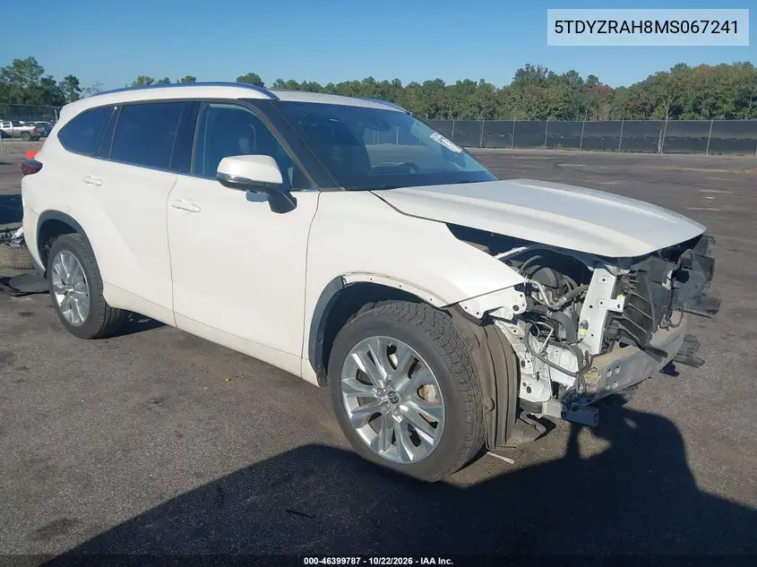 TOYOTA HIGHLANDER 2021, VIN 5TDYZRAH8MS067241