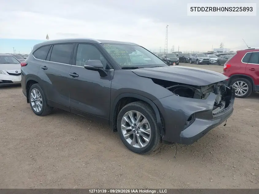 TOYOTA HIGHLANDER 2022, VIN 5TDDZRBH0NS225893